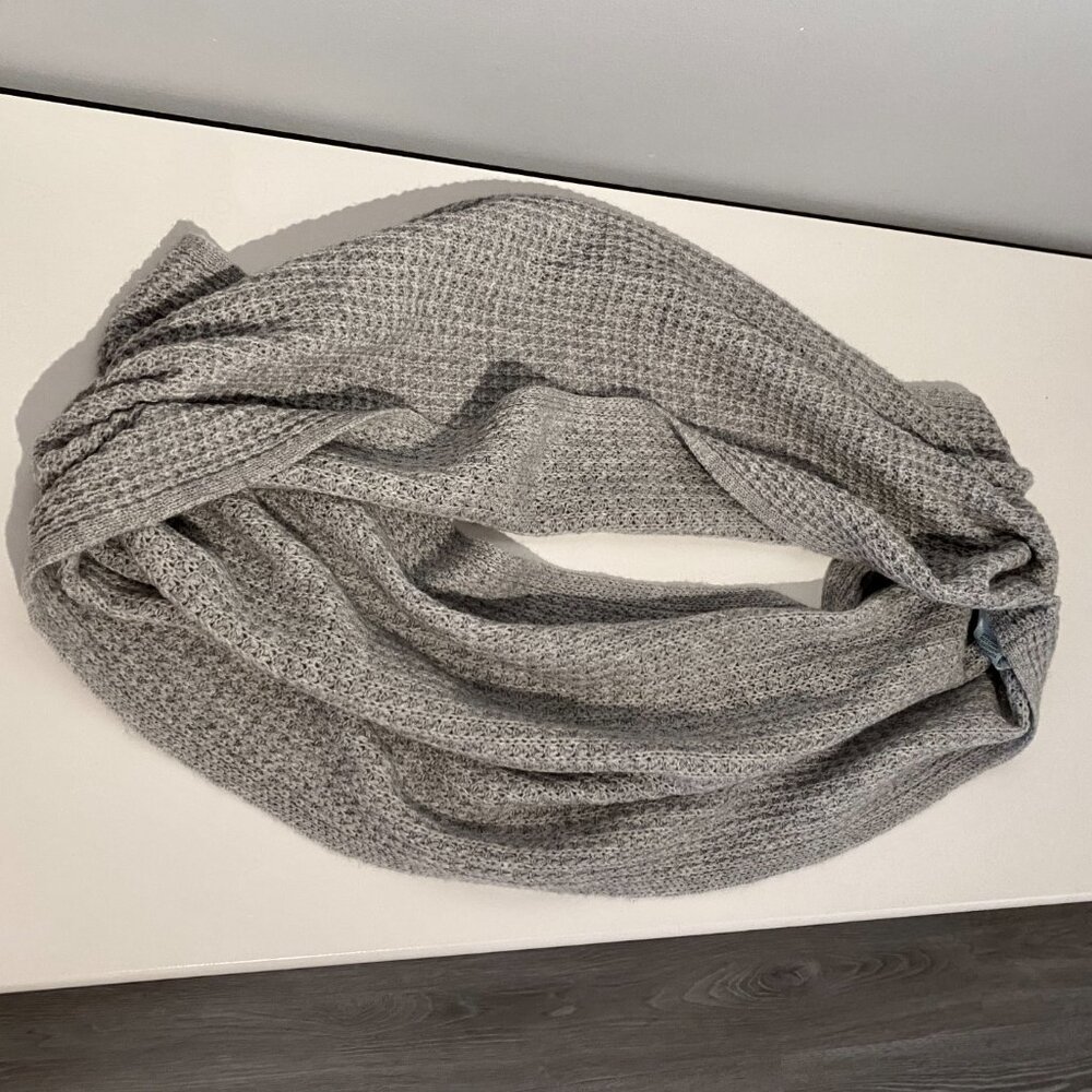 Celeste Grey Soft Cashmere Wool Balaclava Hood Layered Infinitive Scarf 56 x 16